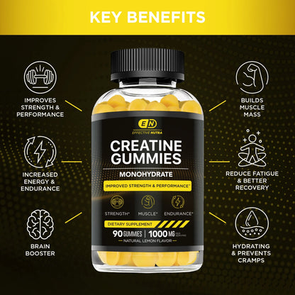 Creatine Gummies for Men & Women - Creatine Monohydrate Gummies for Strength, Muscle, Energy - Natural Lemon Flavor (90Ct)